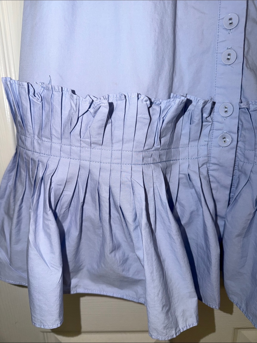 Aureum Blue Cotton Puff Sleeve Drop Waist Pleated Ruffle Mini Shirt Dress XS EUC - Picture 6 of 10